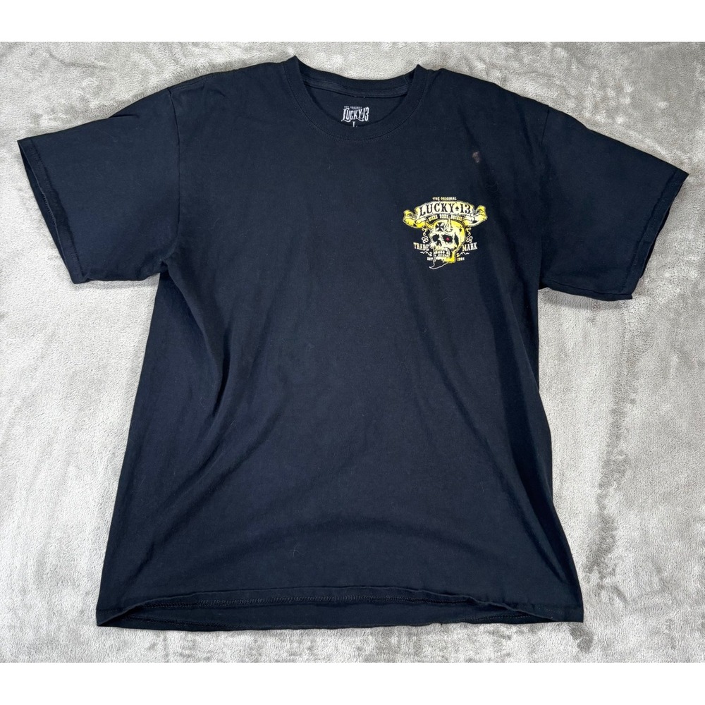 Lucky 13 Graphic T-Shirt Mens Large Black Tattoo Your Soul Biker Skull